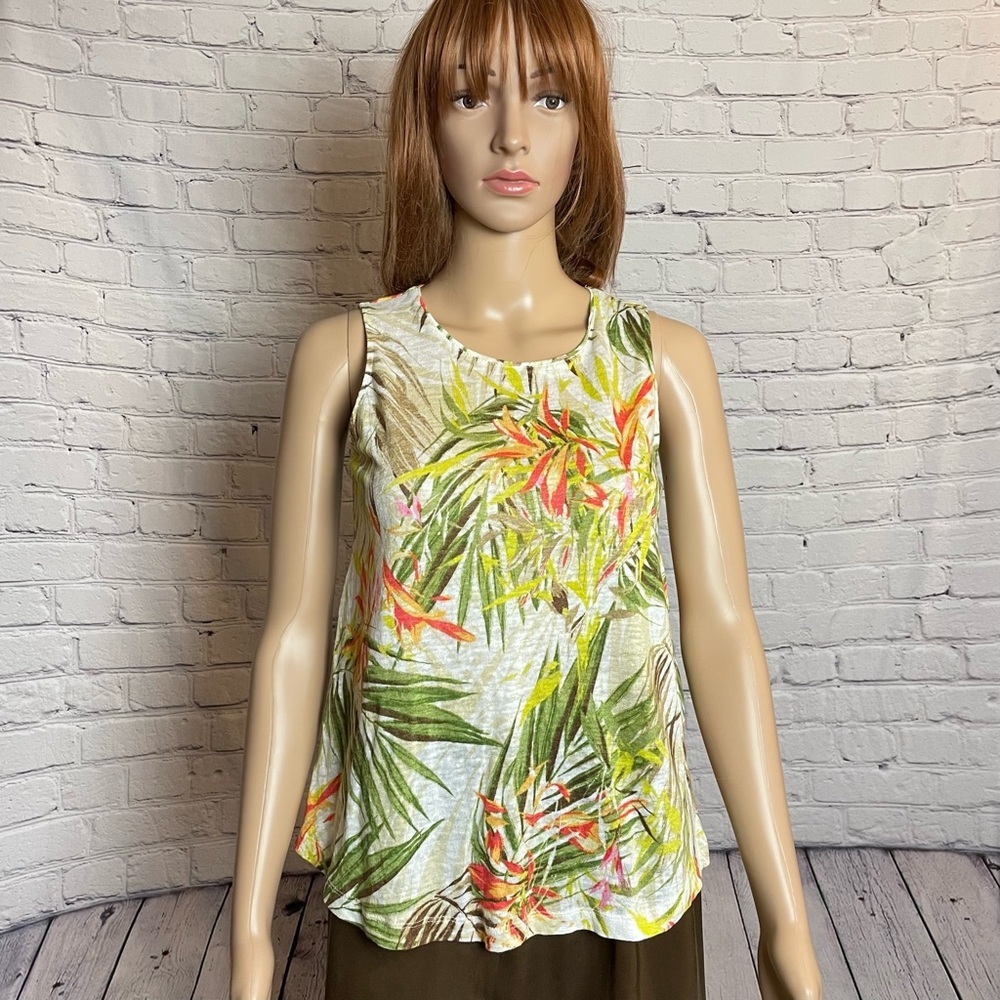 J. Jill Love Linen Beige Floral Top Size XS Petite